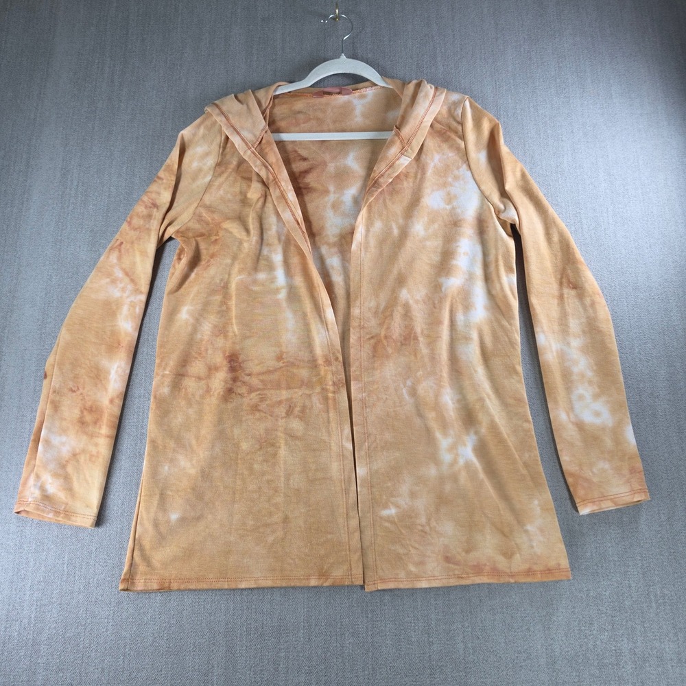 SJS Cardigan Women L Orange Tie Dye Hooded‎ Open Front T10309